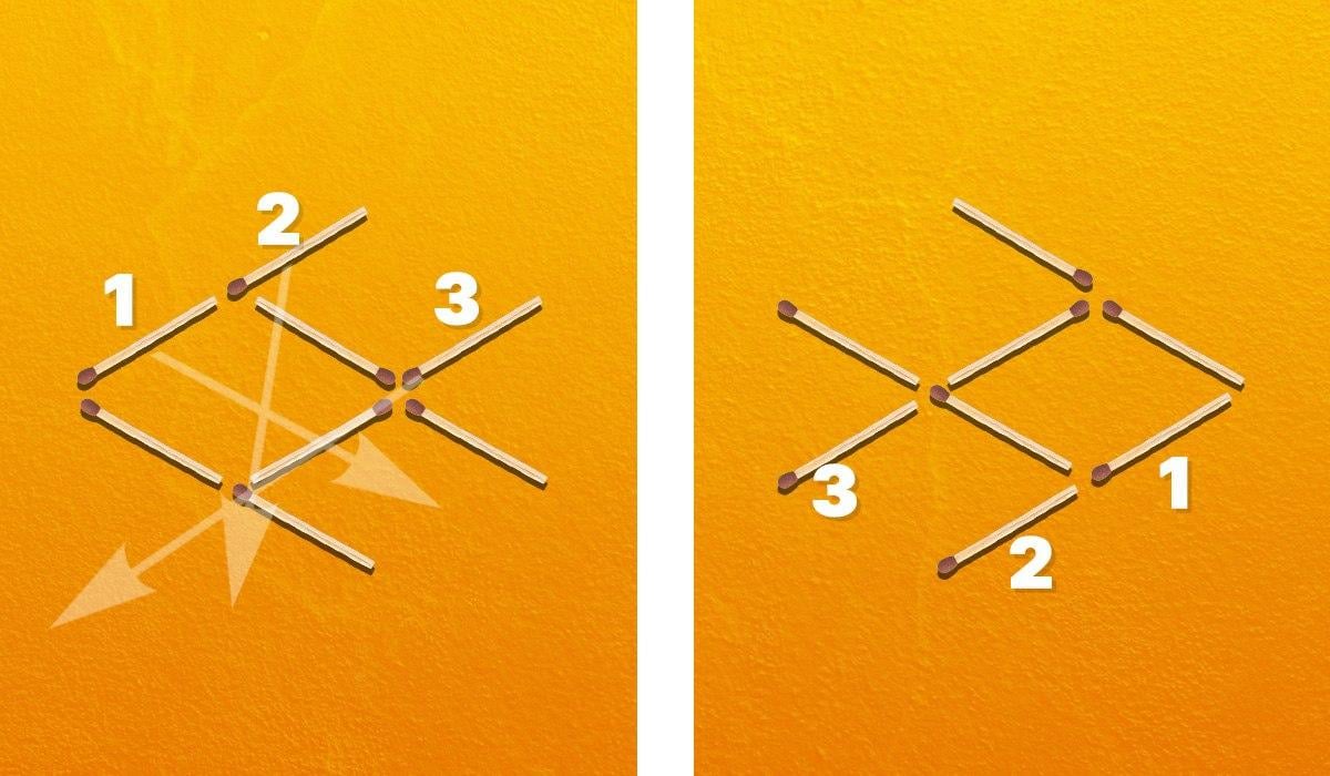 Du musst drei Streichhölzer bewegen, um den Fisch nach rechts zu drehen / Moje collage